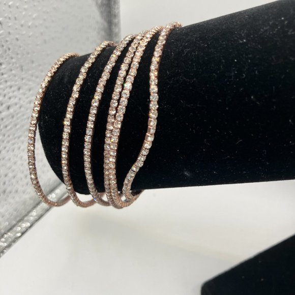 6 Rhinestone Gold-Tone Stackable Stretch Bracelets! - Picture 4 of 6